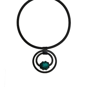 Black Rubber Necklace with Hand-formed Glass Bead and Magnetic Clasp