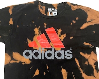 ADIDAS Large Neon Logo T-Shirt - Upcycled Bleach Dye - Bleached