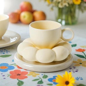Flower Ceramic Cappuccino Cup & Saucer Set: Reusable Coffee, Tea, Espresso
