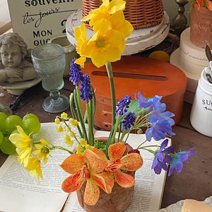 Faux Flowers Bouquet in terracotta pot  | Fake Wildflowers Arrangement | Decorative Fake Flowers  | Plastic flowers
