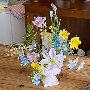 Faux Flowers Bouquet in Clay Vase | Faux Wildflowers Arrangement with Pot | Artificial Flower Arrangement | Fake Flowers