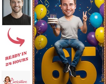 Caricatura personalizada de 65 cumpleaños / Retrato de hombre personalizado (descarga digital)
