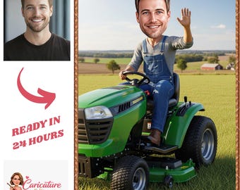 Retrato caricaturesco personalizado de un granjero / Dibujo animado de un tractor, escena de granja (Descarga digital)