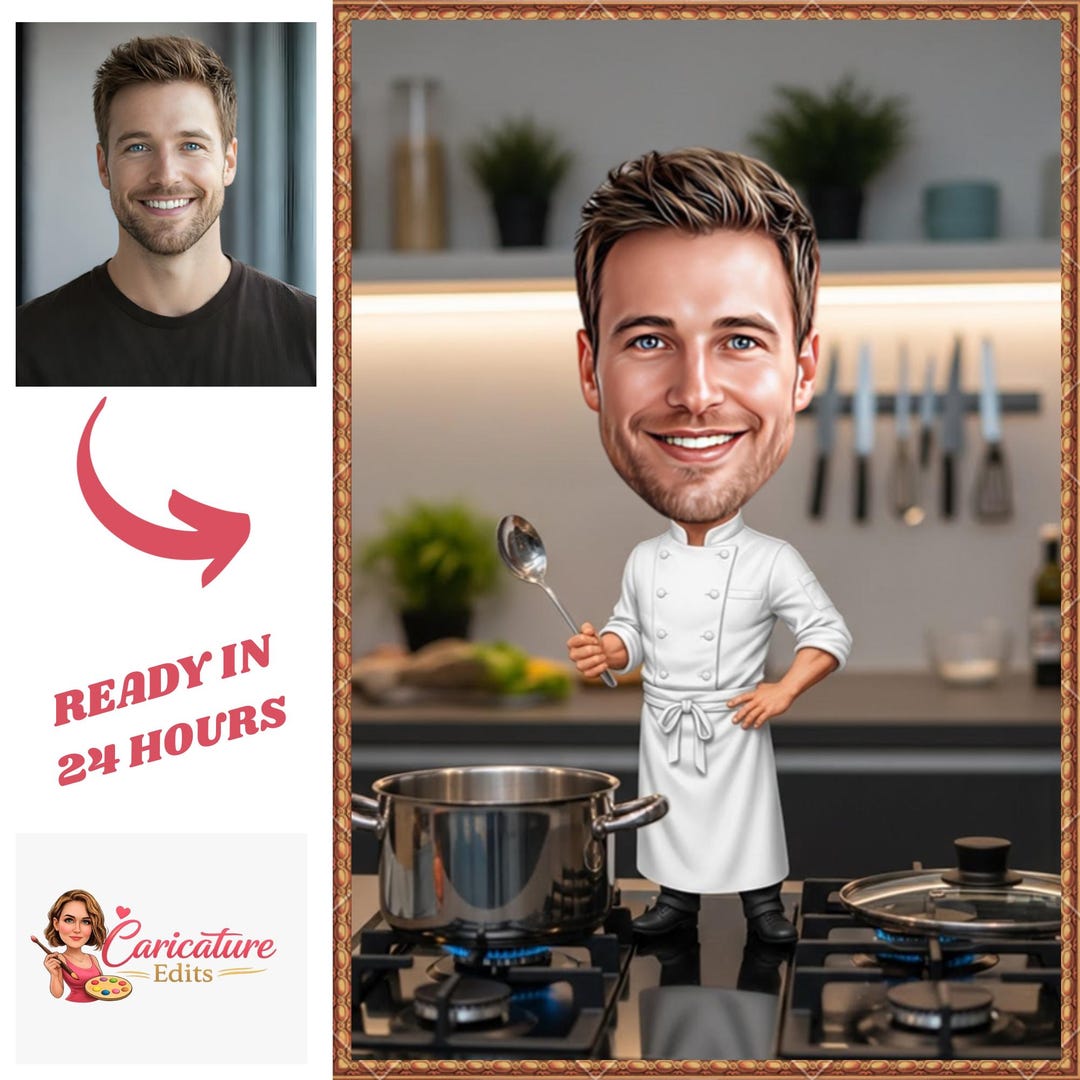 Custom Chef Caricature Portrait | Personalized Male Chef Art (digital ...