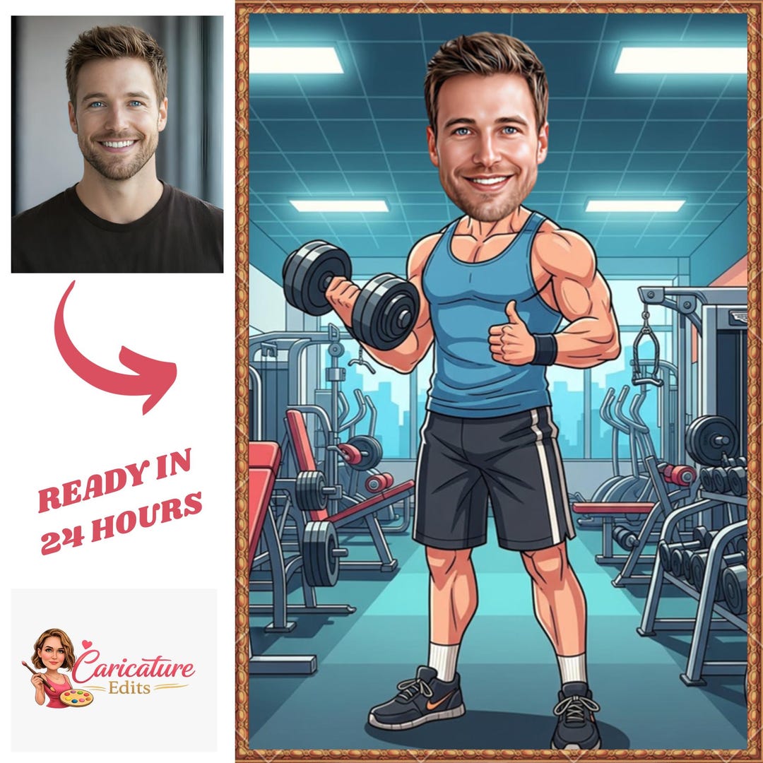 Custom Gym Caricature Portrait | Personalized Bodybuilder Cartoon ...