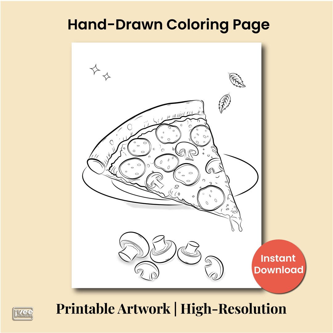 Hand-drawn Pizza Slice Coloring Page | Printable Food Art (PDF) - Etsy