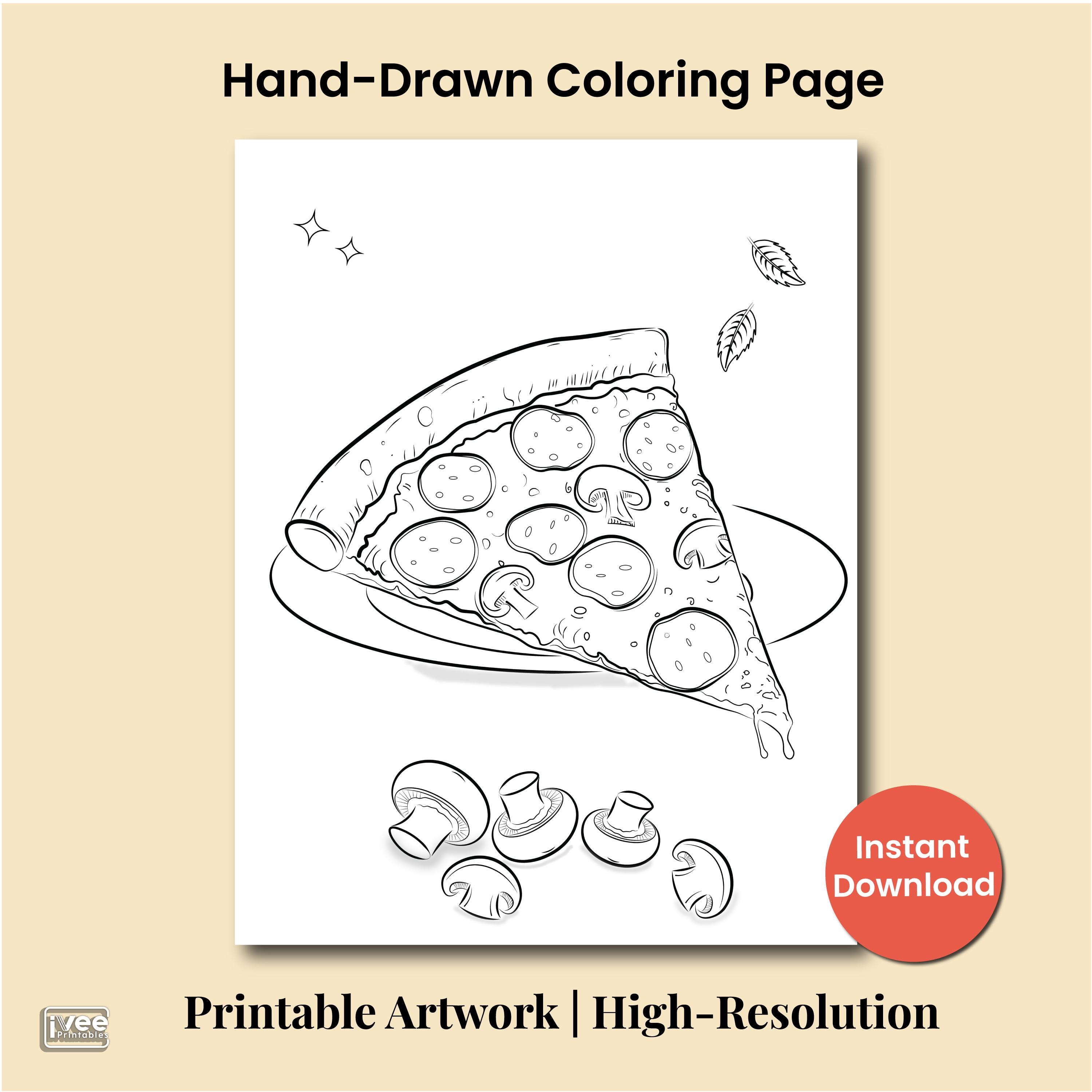 Hand-drawn Pizza Slice Coloring Page | Printable Food Art (PDF) - Etsy