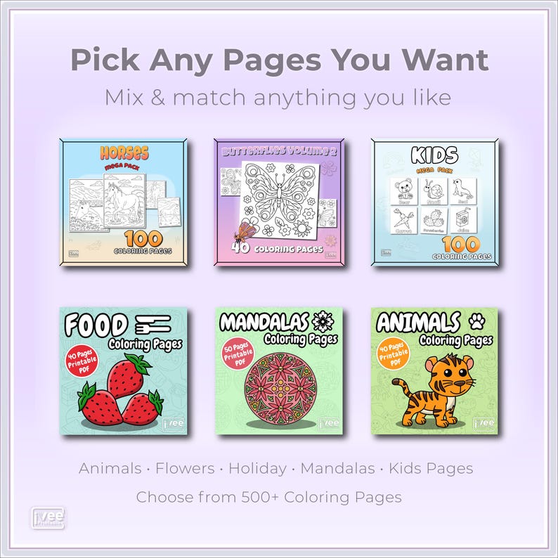 Custom Coloring Pack | Choose Any 5 Pages | Printable PDF | Custom ...