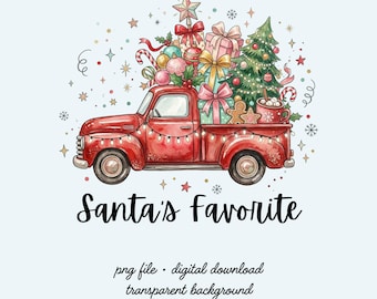 Santa's Favorite PNG, Christmas Tree Truck, Girly Christmas PNG, Christmas Truck Clipart, Coquette Christmas, (Digital Download)