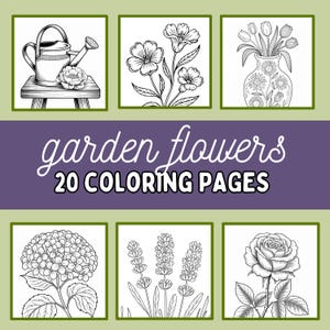 Garden Coloring Pages Digital Download, Flower Coloring, Cute Plants Coloring, Minimalist Coloring, DIY Coloring for Kids and Adults