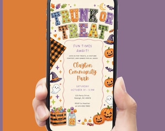 Trunk or Treat Text Message Invite, Kids Halloween Event, Church Halloween, Neighborhood Party, School Halloween Flyer, (Editable Template)