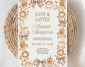 Coffee Bridal Shower Invite, Espresso Bridal, Love is in the air, Coffee Shower, Coffee Theme, Bow Frame Invite, (Editbale Template)