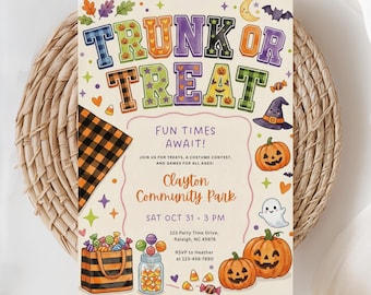 Trunk or Treat Invitation, Kids Halloween Event, Church Halloween, Neighborhood Party, School Halloween Flyer, (Editable Template)