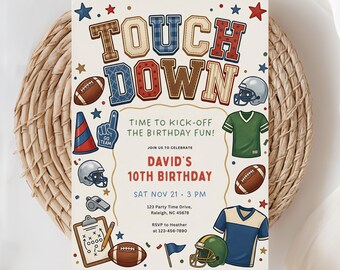 Touchdown Invite, Boys Birthday Invite, Football Birthday, Sports Lover, Football Theme, Sports Party Invite, (Editable Template)