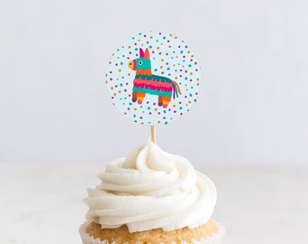 Fiesta Birthday Cupcake Toppers, Kids Fiesta Party Decor, Mexican Fiesta Theme, Taco Party Gift Tags, Cinco de Mayo, (Digital Download)