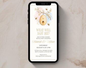Bee Baby Gender Reveal Invitation, What Will Baby Bee, Text Message Invite, Parents to Bee, A Little Honey is on the Way, (Digital Download)