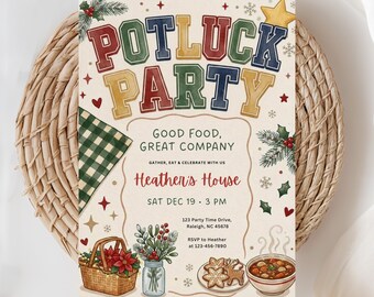 Christmas Potluck Invitation, Work Christmas Party Invite, Holiday Event Invite, Christmas Flyer, Winter Party Invite, (Editable Template)