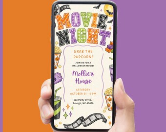 Halloween Movie Night Text Message Invite, Spooky Movie Night, Kids Halloween, Movie Night Birthday, Halloween Invite, (Editable Template)