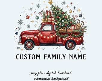 Custom Christmas Farm Truck PNG, Married First Christmas Gift, Family Ornament png, Custom Last Name, Family Christmas png, Digital Download