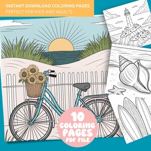 Niedliche Strand Malseiten für Erwachsene Digital Download Urlaub Färbung Malbuch Sommerzeit Färbung DIY Färbung