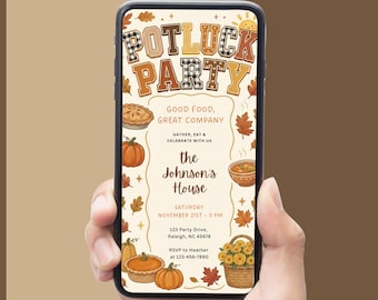 Fall Potluck Text Message Invite, Thanksgiving Potluck, Bonfire Invite Fall, Potluck Party, Fall Dinner Party, BBQ Party (Editable Template)