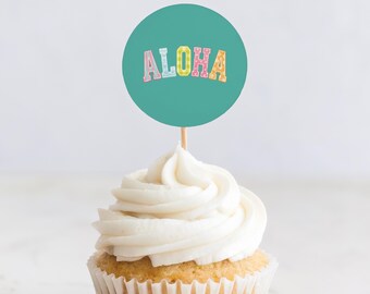 Luau Birthday Cupcake Toppers, Aloha Birthday, Tropical Party, Luau Birthday Decorations, Hawaiian Party Decor, (Digital Download)