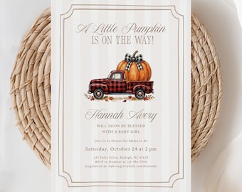 Pumpkin Baby Shower Invitation, Fall Baby Shower, Our Little Pumpkin, Harvest Baby, Autumn Invite, Boho Fall Invite, (Editable Template)