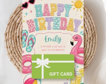 Girly Summer Birthday Gift Card Holder, Bright Birthday Card, Gift Card Holder DIY, Tween Birthday, DIY Birthday Gift, (Editable Template)