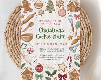 Cookie Exchange Invitation, Baking Party Invite, Friendsmas Invite, Christmas Cookies, Holiday Party Invite, (Editable Template)
