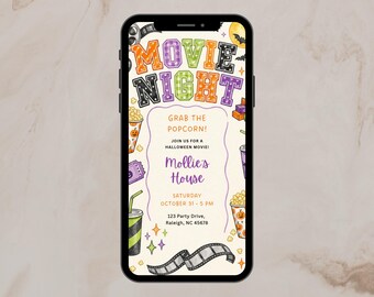 Halloween Movie Night Text Message Invite, Spooky Movie Night, Kids Halloween, Movie Night Birthday, Halloween Invite, (Editable Template)