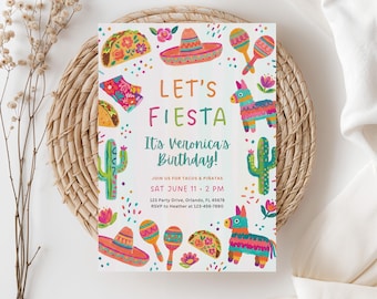 Fiesta Birthday Invitation, Kids Fiesta Invite, Mexican Fiesta Theme, Taco Party Invite, Cinco de Mayo, Fiesta Party, (Editable Template)
