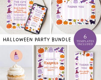 Kids Halloween Invitation & Party Decor Bundle, Costume Party Invite, Halloween evite, Tween Halloween Birthday Bundle, (Editable Template)