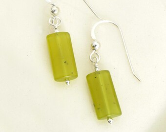 Green Serpentine Earrings, Sterling Silver, Gold Filled, Boho Earrings, Chartreuse Serpentine, Olive Green Serpentine, Leverback Earrings