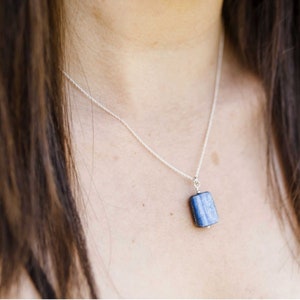 Boho Kyanite Pendant Necklace, Kyanite Necklace in Sterling Silver, Gold Filled, Natural Kyanite and Silver Necklace, Natural Blue Gemstone