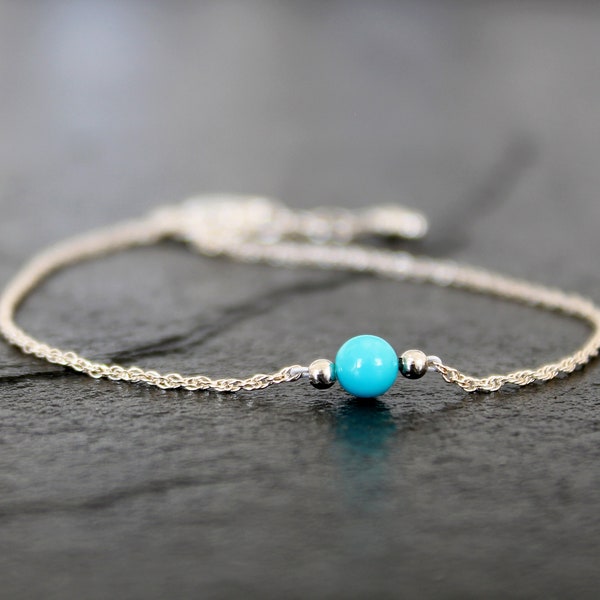 Dainty Sleeping Beauty Turquoise Bracelet, Genuine Turquoise, December Birthstone Bracelet, Minimalist Turquoise Bracelet, Sterling Silver