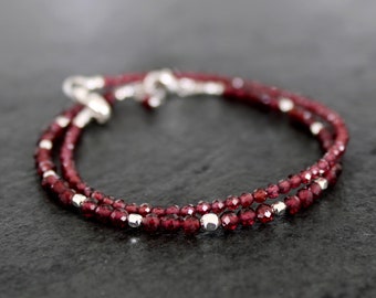 Garnet Bracelet, January Birthstone Bracelet, Faceted Garnets, Dainty Garnet Bracelet, Stacking Bracelet, Sterling Silver, Gold Filled