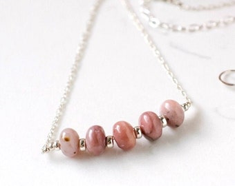 Pink Opal Necklace, Sterling Silver, Pink Opal Stationary Necklace, Genuine Opal Necklace, Natural Pink Gemstone, Pink Opal Jewelry