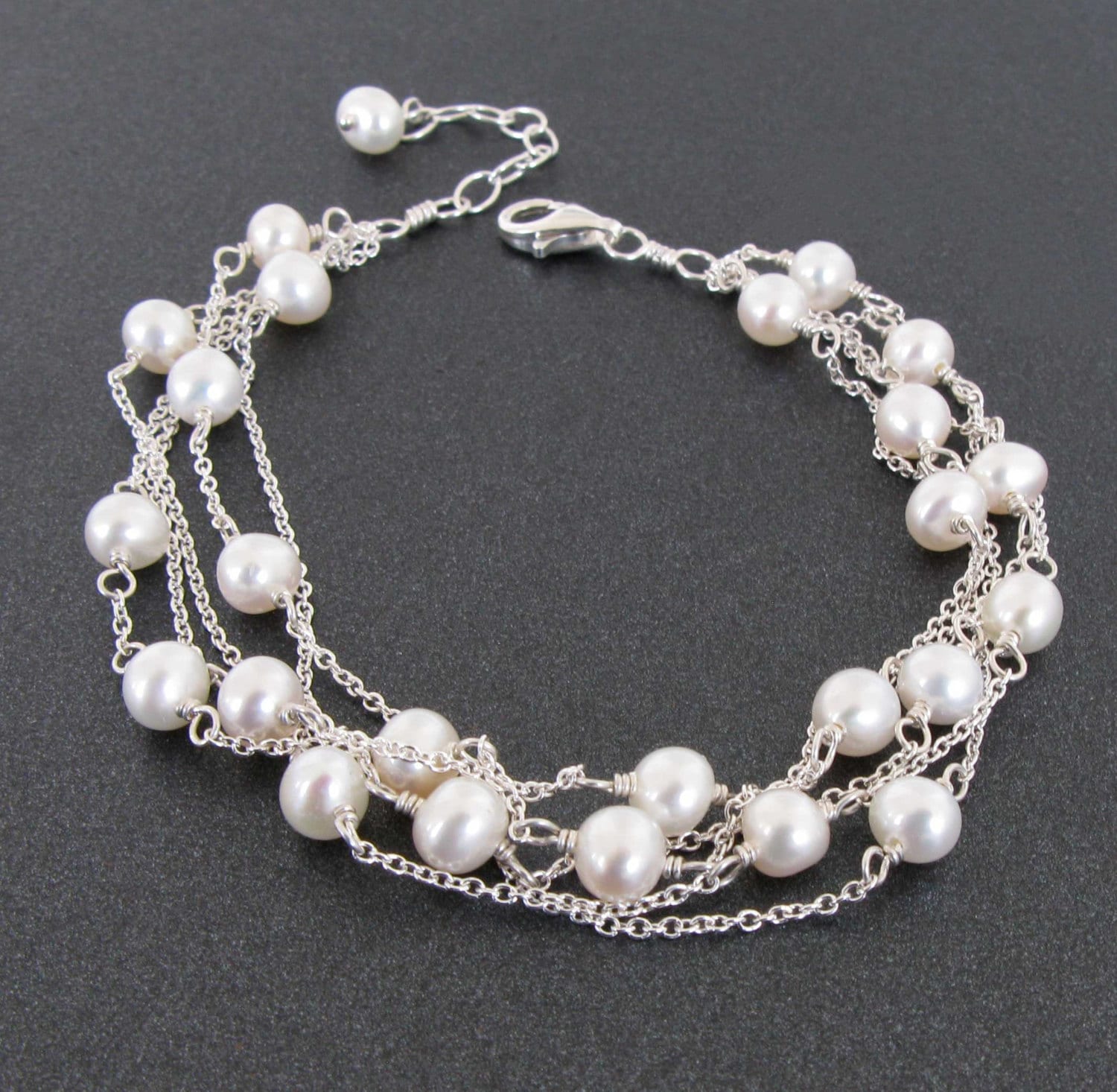 Real Pearl 5 Multi-Strand Bracelet  AAA 5.5-6 mm Cultured Freshwater –  Bourdage Pearls