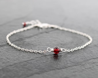 Dainty Garnet Bracelet: Sterling Silver / Gold Filled, January Birthstone Jewelry