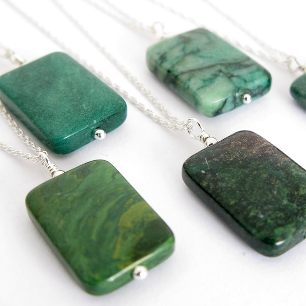 Green Jasper Necklace in Sterling Silver, Simple Jasper Pendant Necklace, Green Gemstone Pendant, Boho Jasper Necklace, Jasper and Silver