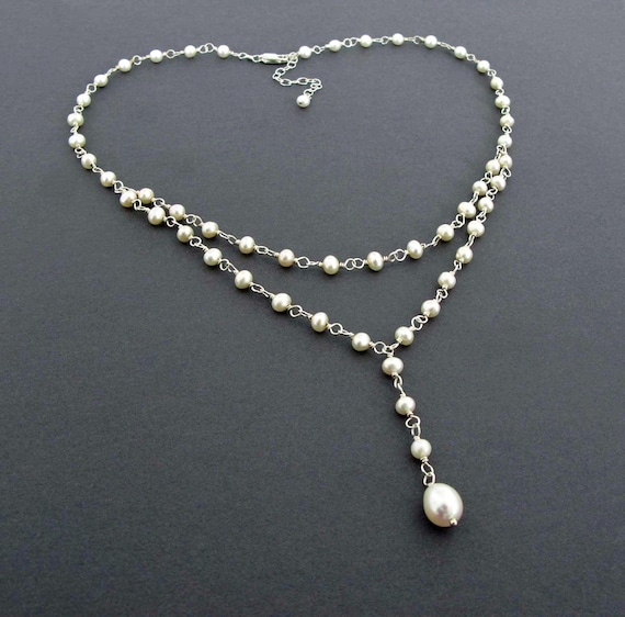 Cultured Freshwater Stick Pearl Necklace Sterling Silver with Double Chain Drop Cultured Freshwater Stick Pearl Necklace Sterling Silver with Double Chain Drop