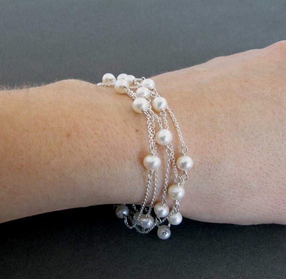 925 Sterling Silver and Freshwater Pearl Bracelet Personalized Monogram Adjustable 7.5 and 8.5 Inches