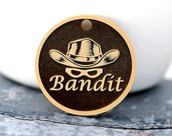 Banidit Dog Tag, Bandit Cat Tag, Bandito Pet Tag, Lone Ranger Dog Tag, Premium Thick Pet ID Tag, Deep Engraved Solid Brass Pet Tag