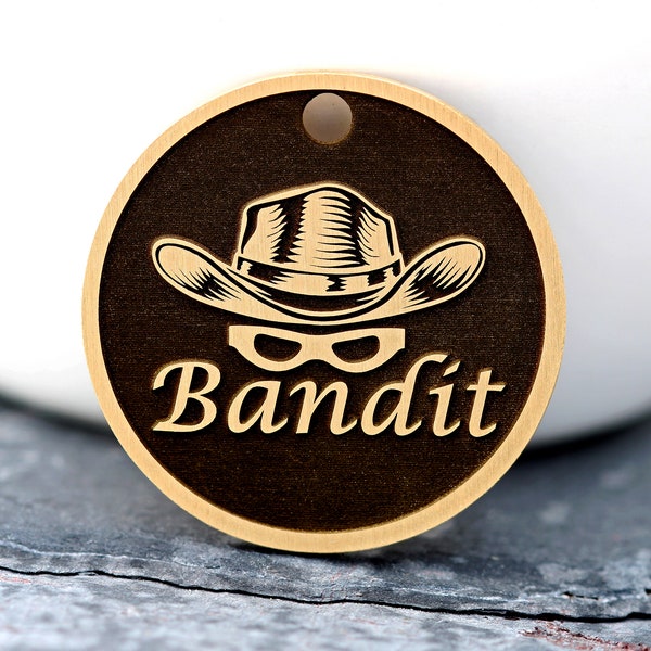 Banidit Dog Tag, Bandit Cat Tag, Bandito Pet Tag, Lone Ranger Dog Tag, Premium Thick Pet ID Tag, Deep Engraved Solid Brass Pet Tag