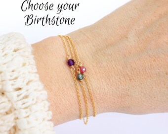 Pulsera delicada con piedra natal, plata de ley o chapada en oro, joyería minimalista