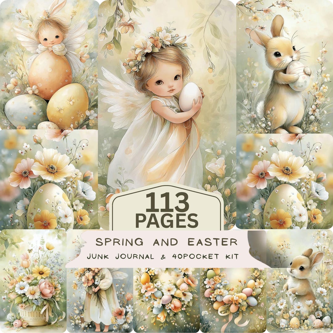 Spring Easter Bunny 133 Junk Journal Pages & 40 Pocket Kit Easter ...