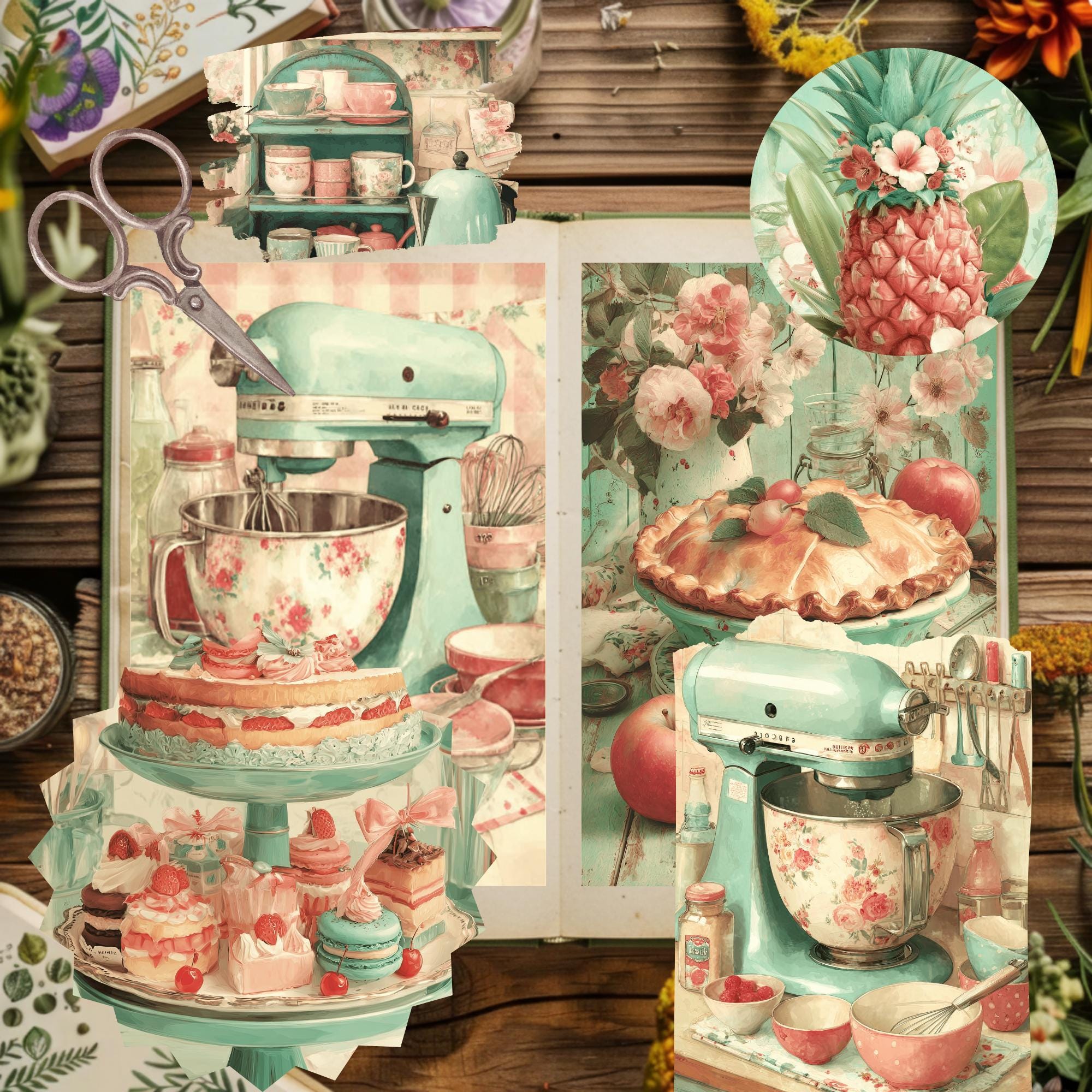 Vintage Kitchen Junk Journal 128 Pages 40 Pocket Kit Retro Baking ...