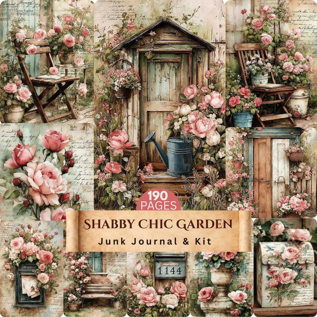 Shabby Chic Garden Junk Journal Kit, Vintage Roses Floral Scrapbooking ...
