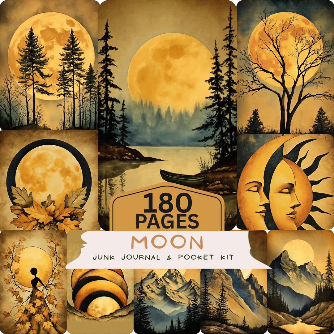 Moon 180 Junk Journal &40 Pocket Kit Vintage Moon Forest Art ...