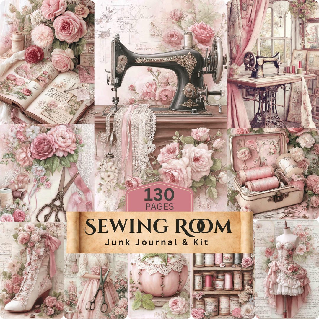Sewing Room Junk Journal Kit PNG: 130 Pages + 40 Tags Vintage Floral ...